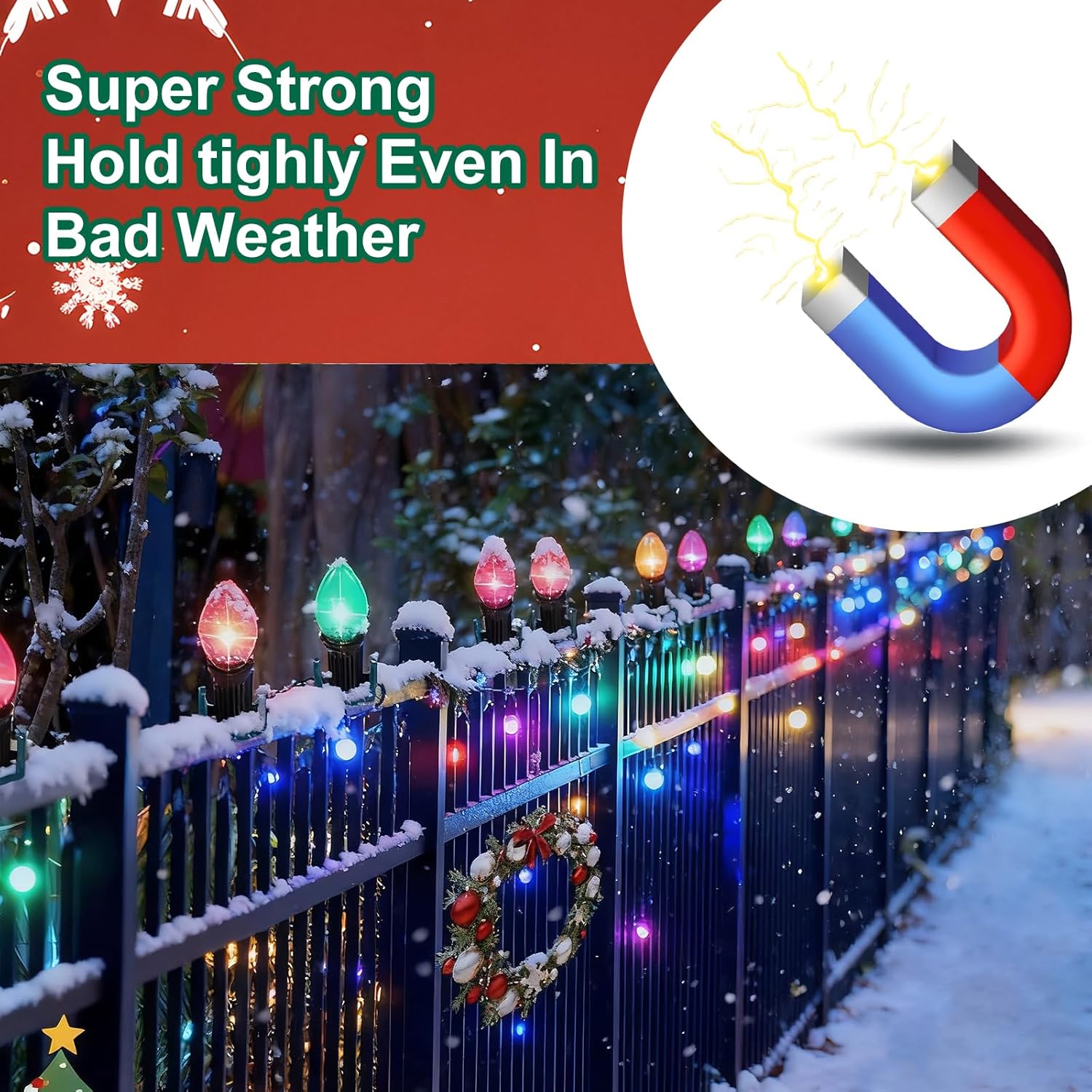 Extra Strong Magnetic Christmas Light Clips Holiday Lighting Magnets For Christmas Light C9 C7 Lighting Sockets For Outside Patio Garden Metal Roof Gutters (Green-50Pc)