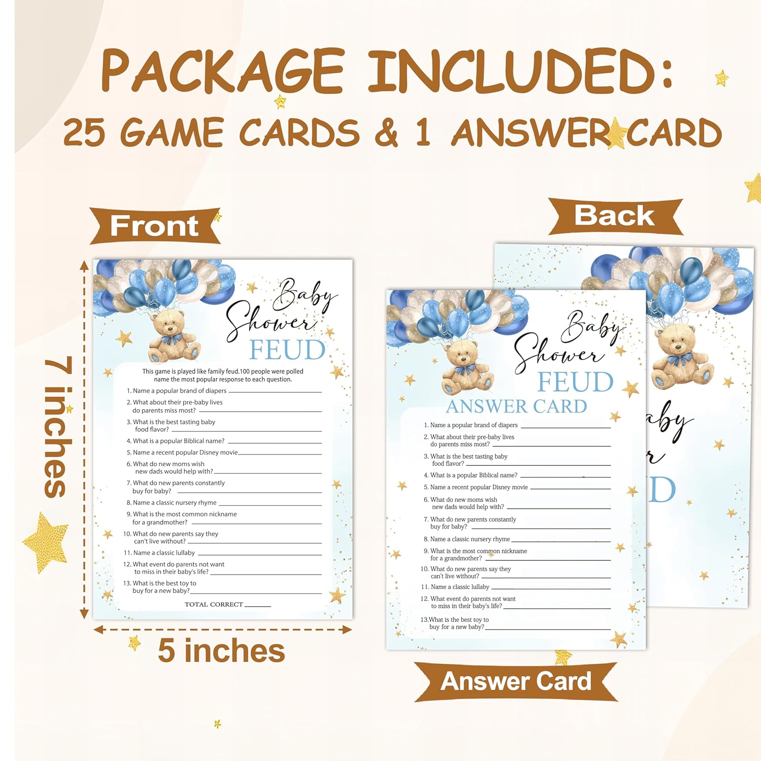Baby Shower Games, Baby Shower Feud Games Cards, Gender Reveal Party Decorations, Baby Announcement, Baby Shower Ideas, Party Favors Supplies, 25 Game Cards With 1 Answer Card - A03