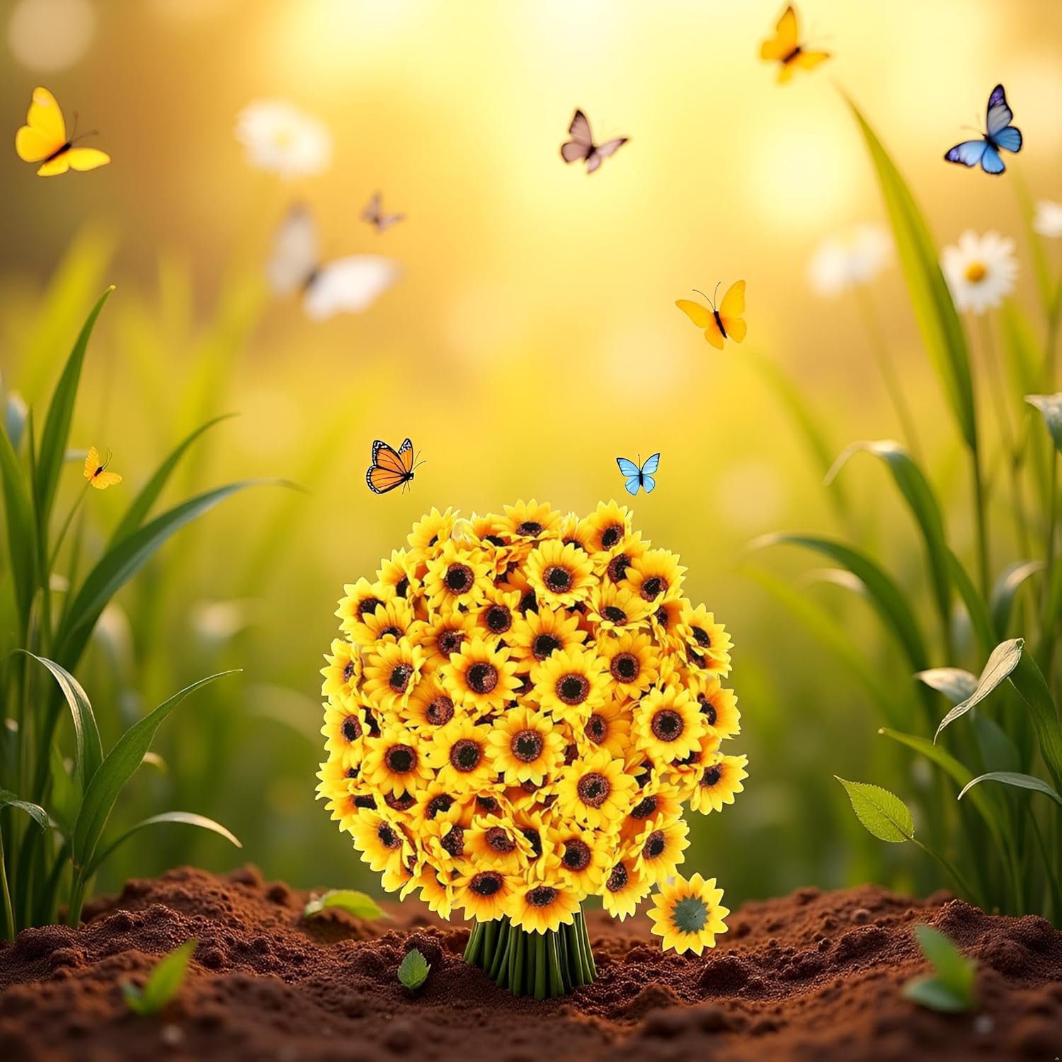100 Pieces Mini Artificial Sunflower Heads, Yellow Fabric Flowers, Wedding Wreath Craft Decor, Artificial Plants And Flowers, Realistic Faux Flower, For Planter Porch Patio Yard Balcony