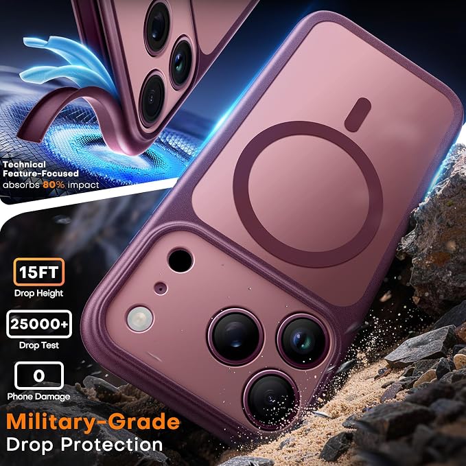 Premium Burgundy Magnetic Case for iPhone 18 Pro Compatible with MagSafe Shockproof Protective Cover
