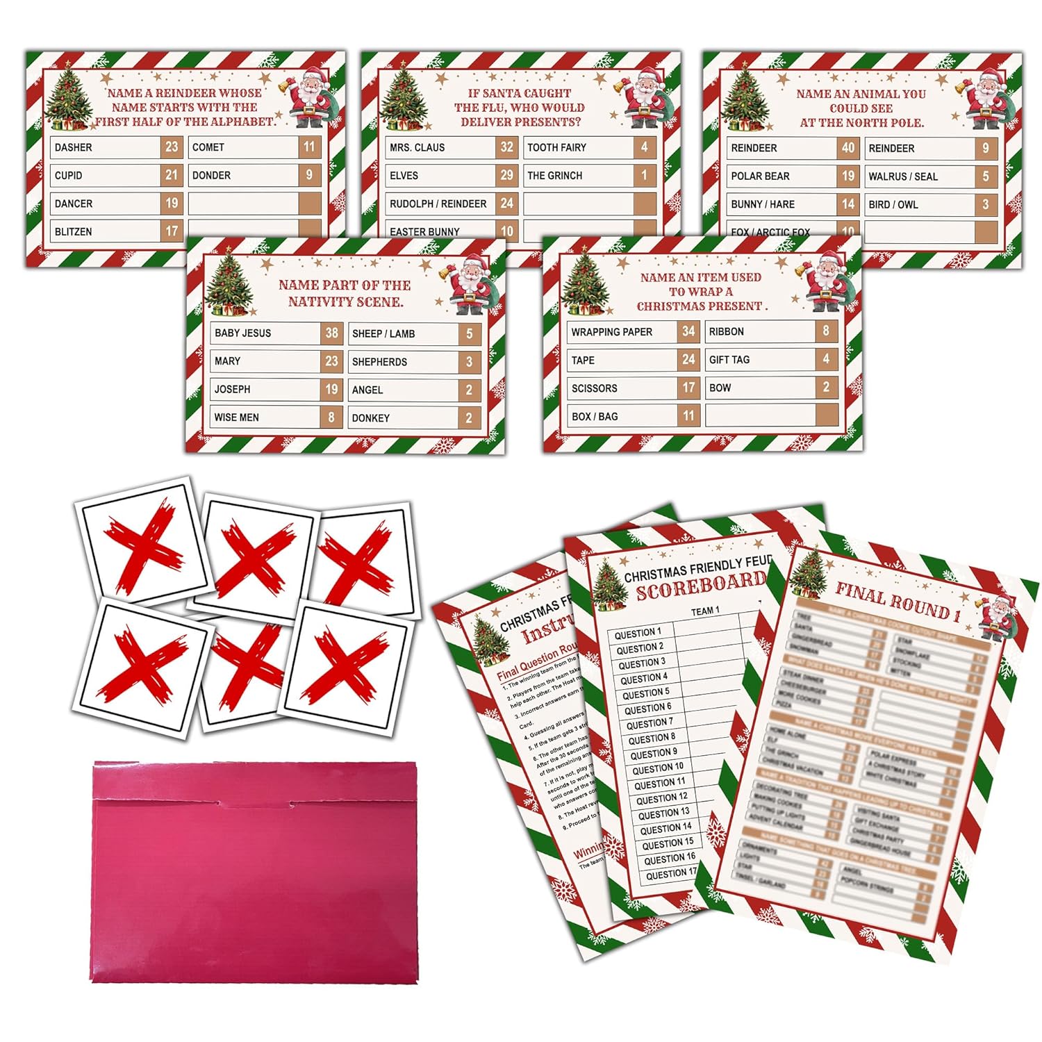 Christmas Friendly Feud Game, Christmas Feud Quiz, Fun Winter Holiday Party Games For Adults, Trivia Quiz For Office, Group, Family Game Night, Holiday Party Games -A08