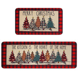 Buffalo Plaid Christmas Tree Merry Christmas Kitchen Mats Set Of 2, Xmas Winter Home Decor Low-Profile Kitchen Rugs For Floor,Red Christmas Kitchen Mats For Floor 17X30+ 17X47 Inch