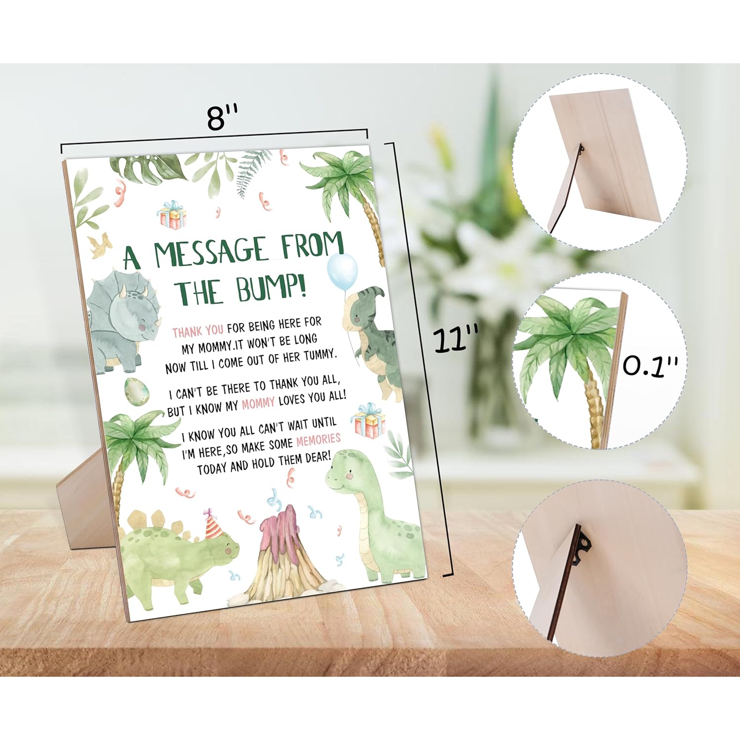 Baby Shower Game For A Message From The Bump,Wooden Baby Shower Game Sign With Stand,Dinosaur Babyshower Table Decoration,Baby Shower Welcome Sign,Party Favors Supplies,Gender Reveal Ideas,-7
