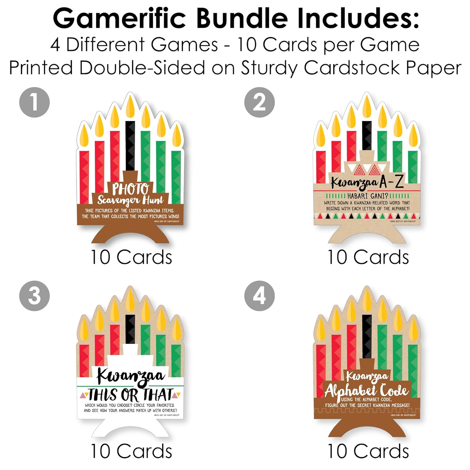 Big Dot of Happiness Happy Kwanzaa - 4 African Heritage Holiday Games - 10 Cards Each - Gamerific Bundle