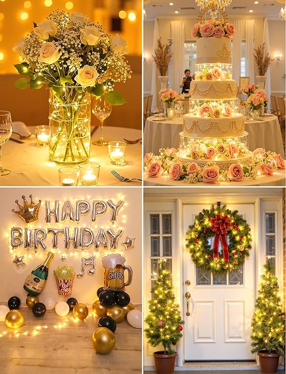 14 Pack Battery Operated Fairy Lights 7FT 20 LED Warm White Waterproof Silver Wire String Lights for Mason Jars Wedding Decor