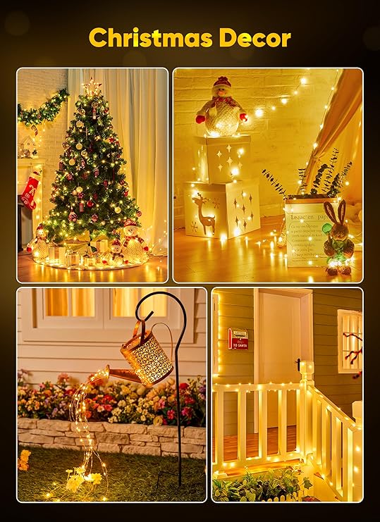 33FT 100 LED Battery Operated Fairy Lights Warm White Waterproof Silver Wire Firefly String Lights for Bedroom Wedding Christmas Decor