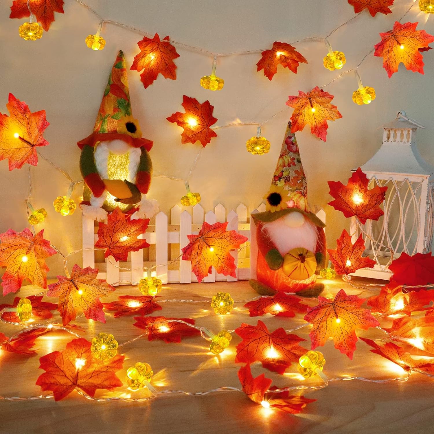 2 Pack & Timer - Thanksgiving Decorations Fall Garland With Pumpkin Lights Fall Decorations For Home, Total 60Led 20Ft M