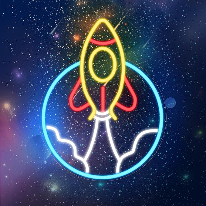 Rocket Neon Sign LED Space Theme Wall Light USB Powered Bedroom Gaming Room Decor for Teen Boys