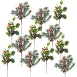 12 Pcs Artificial Christmas Picks Red Berry Pine Picks 12 Inch Berry Branches Holly Pine Flower Pick Berry Pine Cones For Christmas Crafts Winter Holiday Decoration
