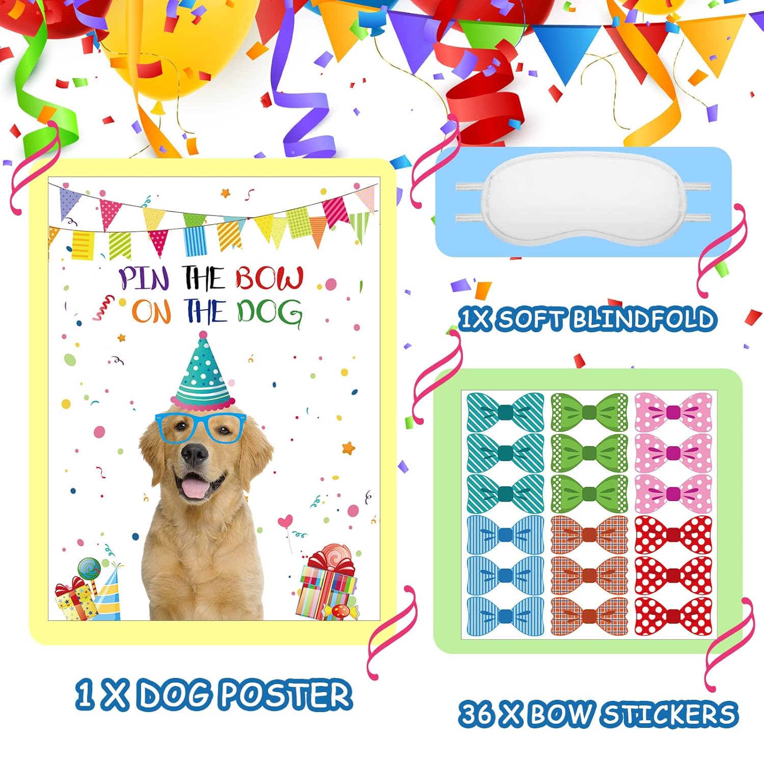 38 Pcs Pin The Bow On The Puppy Dog Party Games Give A Bow Pin Dog Poster With Blindfolds And Stickers For Puppy Themed Birthday Party Supplies Decorations