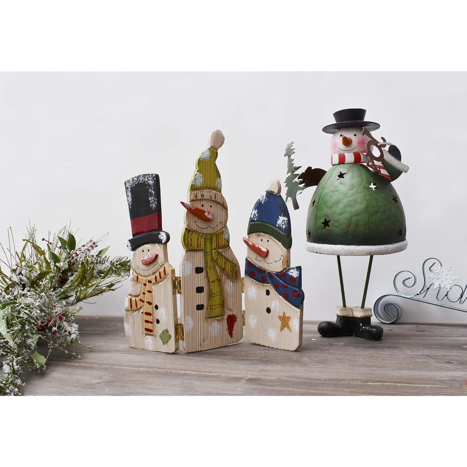 Christmas Table Decoration Wooden Snowman Sign Merry Xmas Triple Folding Screen Table Centerpieces Winter Holiday Decor For Mantel Piece Home Fireplace