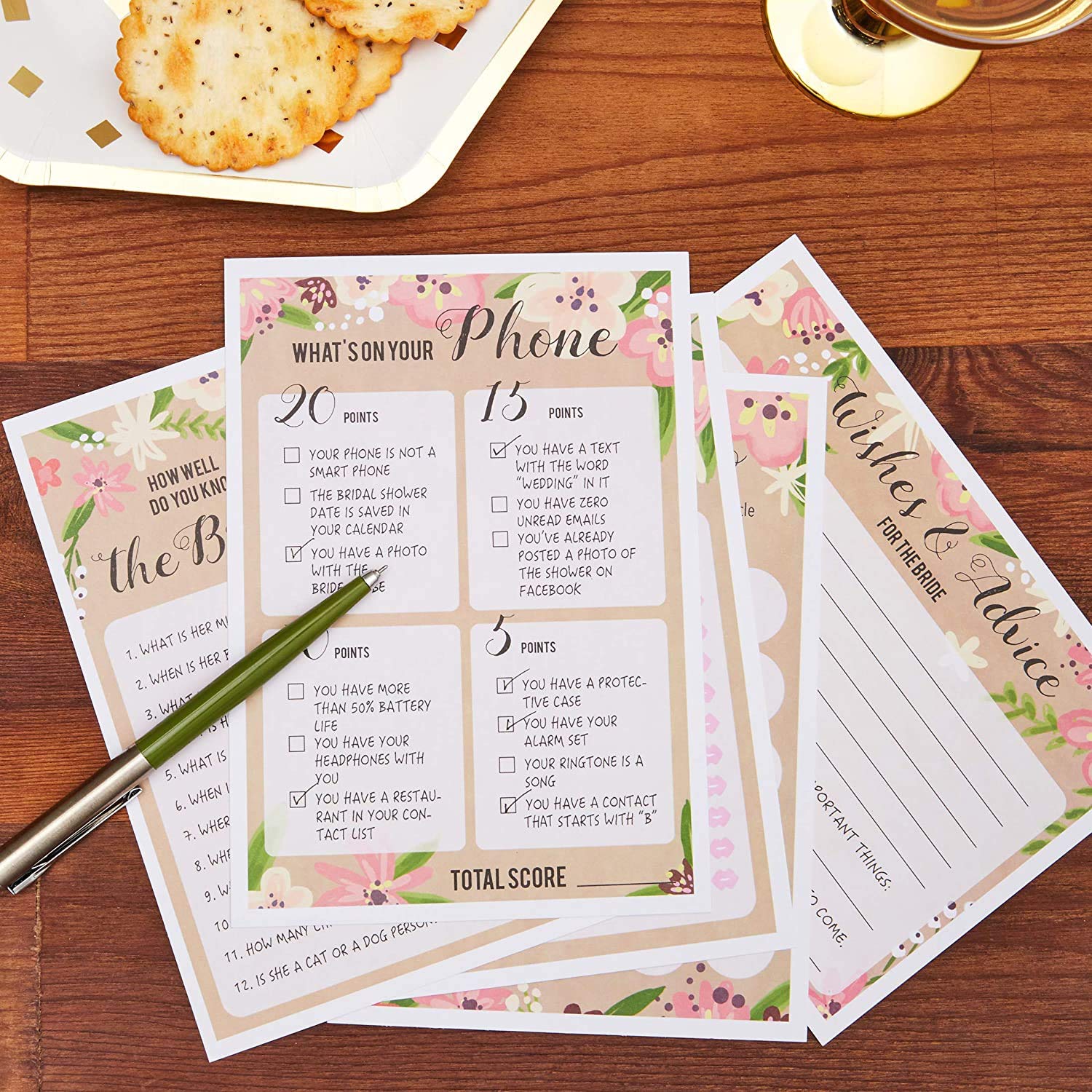 Bridal Shower Games 50 Guests - 5 Floral Cards, 5 X 7 In - Bridal Shower Games For Bachelorette Party & Wedding Shower Activities & Engagement Party Fun