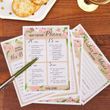 Bridal Shower Games 50 Guests - 5 Floral Cards, 5 X 7 In - Bridal Shower Games For Bachelorette Party & Wedding Shower Activities & Engagement Party Fun