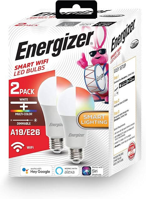 Energizer Smart RGBW A19 LED Bulb 2 Pack Color Changing App Control Smart Light Bulbs