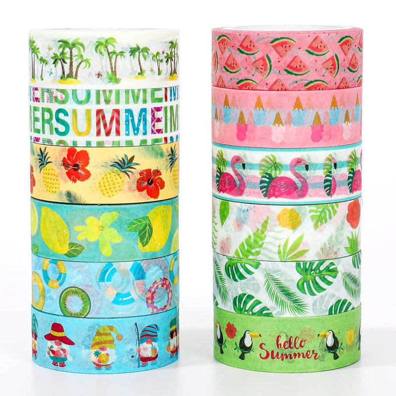 12 Rolls Summer Washi Tape Aloha Masking Tape Hawaiian Beach Theme Dec