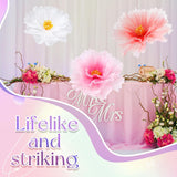 3Pcs 19.7In Giant Flowers Decoration, Artificial Gauze Large Flower Prop For Valentines Day Decorations Wedding Reception Banquet Ceremony Church Party, White Pink And Purple
