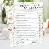 Wedding Shower Games, Guess Over Or Under, Floral Bridal Shower Game Cards 25 Guests Activity For Bachelorette Engagement Party Supplies Favors - C06