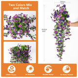 Artificial Hanging Flowers For Outdoors, 2 Pcs Fake Hanging Plant Spring Summer Decor, Uv Resistant No Fade Faux Silk Daisy Flower For Planter Front Door Porch Patio Yard Garden(Double Purple)