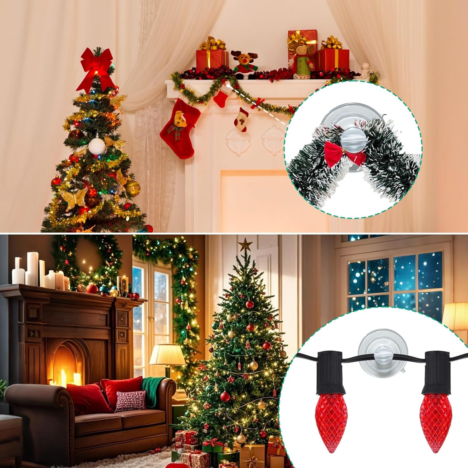 120Pcs Mini Christmas Light Suction Cups,Small Holiday Light String Hooks Holders, Clear Rope Light Caddy Window Glass Suction Cup Clips Hang Seasonal Lights & Xmas Decorations