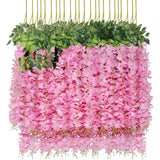 Wisteria Hanging Flowers 24 Pack Fake Flower Garland Artificial Wisteria Vines Rattan Silk Flower String Wedding Party Wall Decorations,Pink