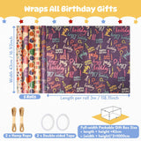 Birthday Wrapping Paper, 5 Rolls Kraft Gift Wrap For Birthday, Party, Holiday, Baby Shower, Recyclable Wrapping Paper Girl Boy Kids Adult, 17 Inch X 9.8 Feet
