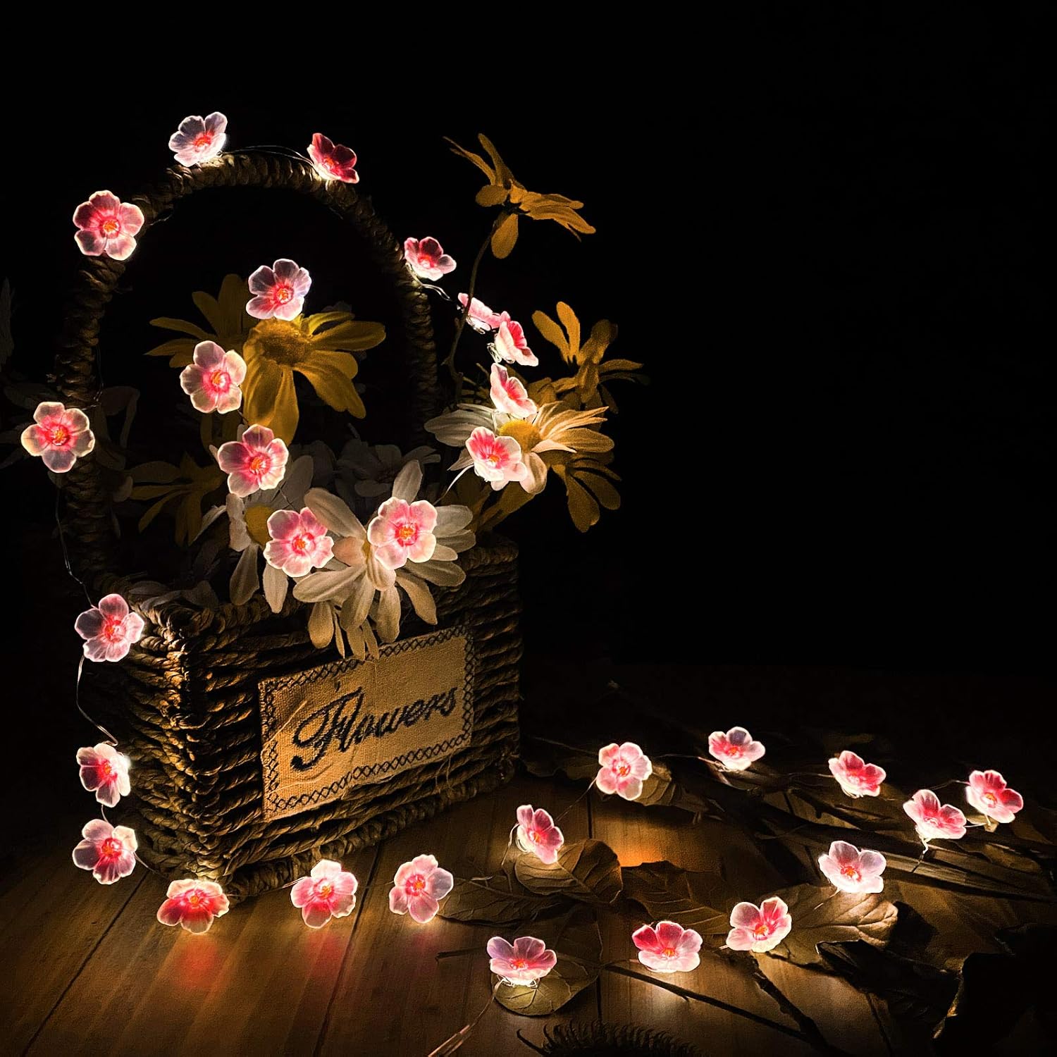 Pink Cherry Blossom Flower String Lights 40 Led 13Ft Sakura Decorative Lights Battery Operated Light With Remote, Christ