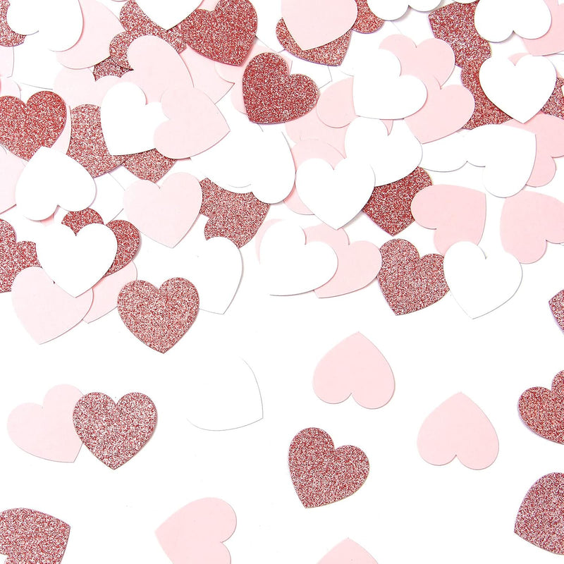 Rose-Gold Pink White Heart Confetti - 300Pcs Valentines Mothers Day En