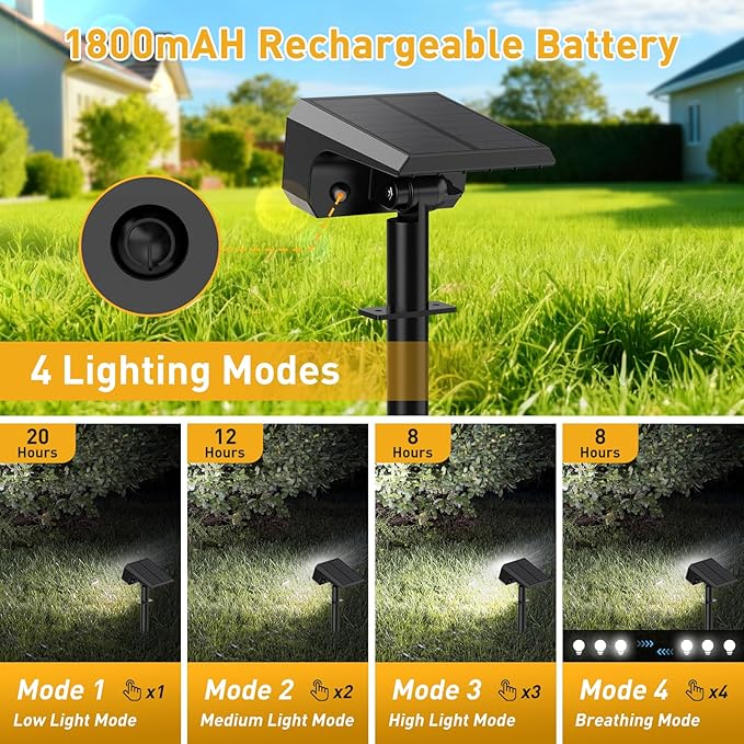 8 Pack 100 LED Solar Spot Lights IP65 Waterproof 2 in 1 Cool White Landscape Lights