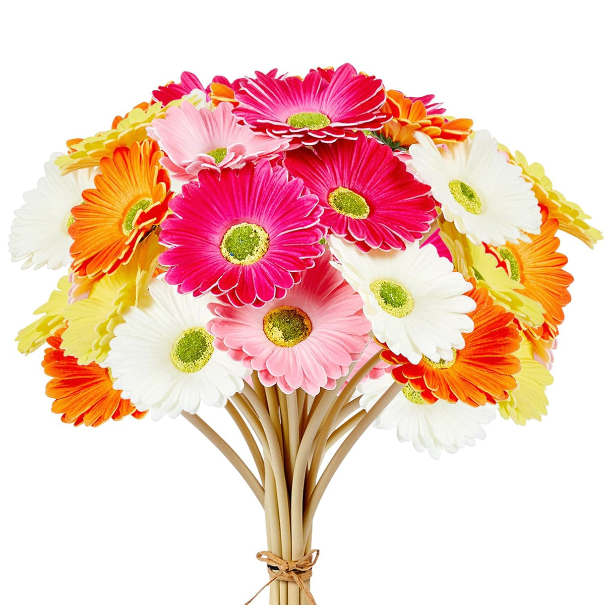 15 Inch Artificial Gerbera Daisy Bouquet - 15 Pieces, Fake Mums Flowers For Wedding Party Home Kitchen Decor