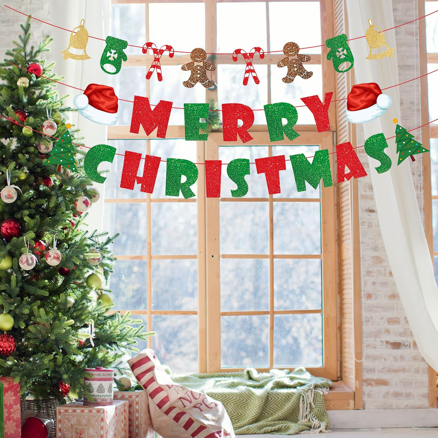 Merry Christmas Banner Indoor Christmas Wall Decor, Christmas Fireplace Banner For Christmas Party Decorations, Red And Green Merry Christmas Signs Backdrop For Xmas Holiday Mantle Fireplace Home Decor