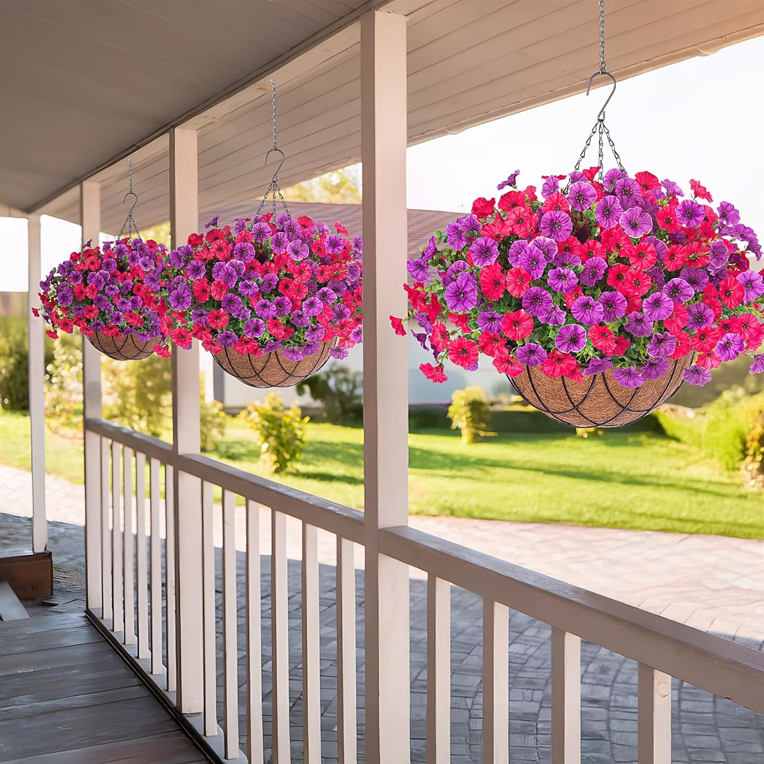 Artificial Hanging Baskets Faux Bougainvillea, Flowers Plants For Outdoor Outside Spring Decoration, Fake Silk Uv Resistant Look Real Long Trailing Vines For Front Door Porch Planter Urn Patio Balcony