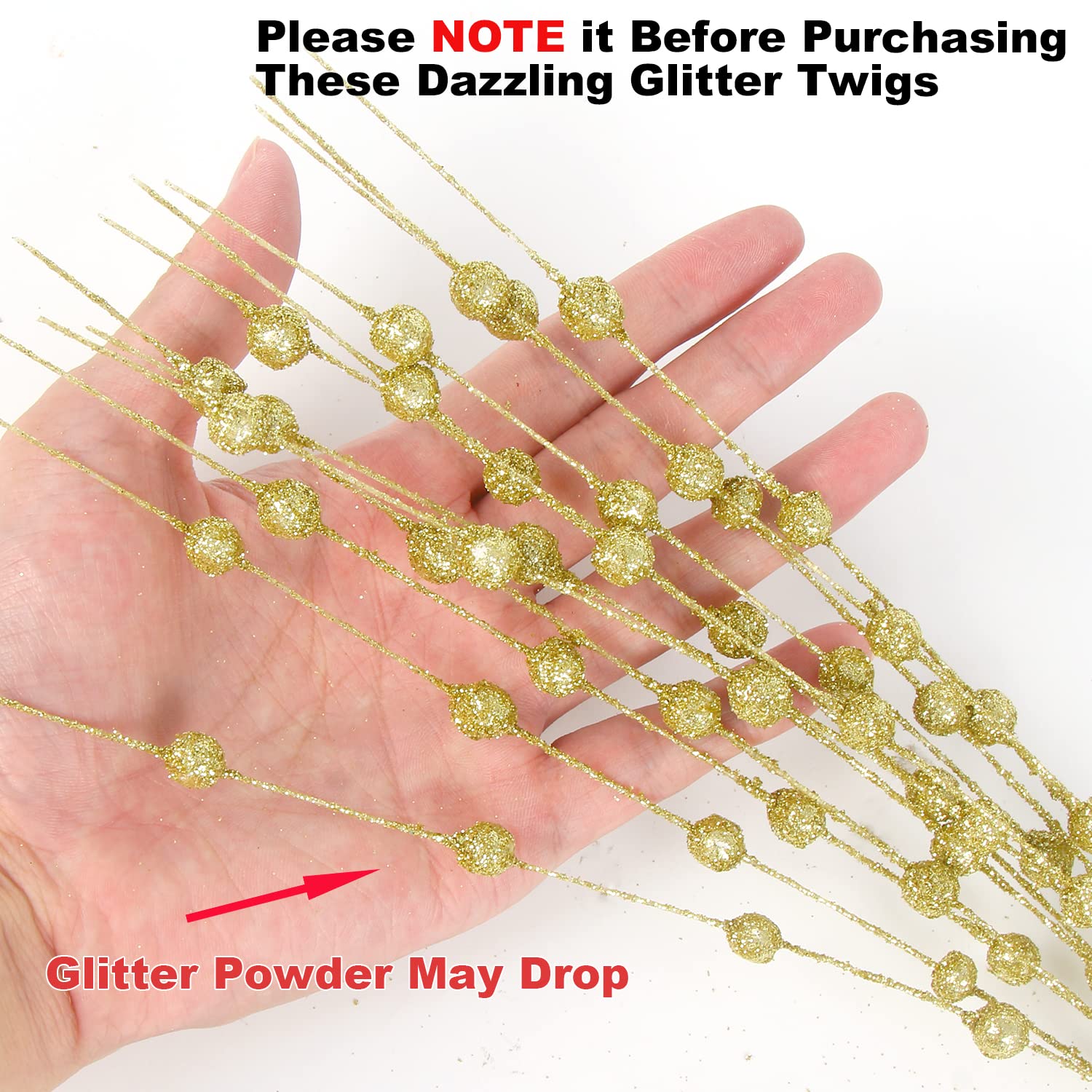 Gold Artificial Glitter Berry Stem Ornaments, 10 Pack 19.7 Inches Fake Christmas Picks Decorative Glitter Bead Sticks For Christmas Tree Diy Wreath Crafts Vase Gift Fireplace Holiday Home Decor