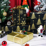 Christmas Wrapping Paper Rolls, Mini Roll - 3 Rolls Black And Gold Xmas Wrapping Paper, Gold Foil Christmas Trees And Snowflake Wrapping Paper For Xmas, New Year, Winter Holiday, Party, 17 X 120 Inch Each Roll