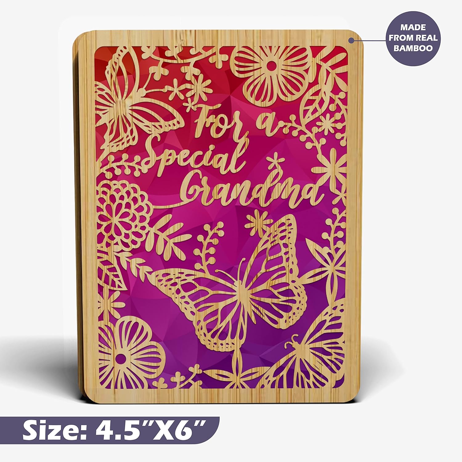 Mothers Day Card For Grandma - | Made From Real Bamboo | 6" X 4.5" - 1 Pack (Envelope Included) | Laser Cut, Spring Themed Grandma Mothers Day Card | Nana Mothers Day Card