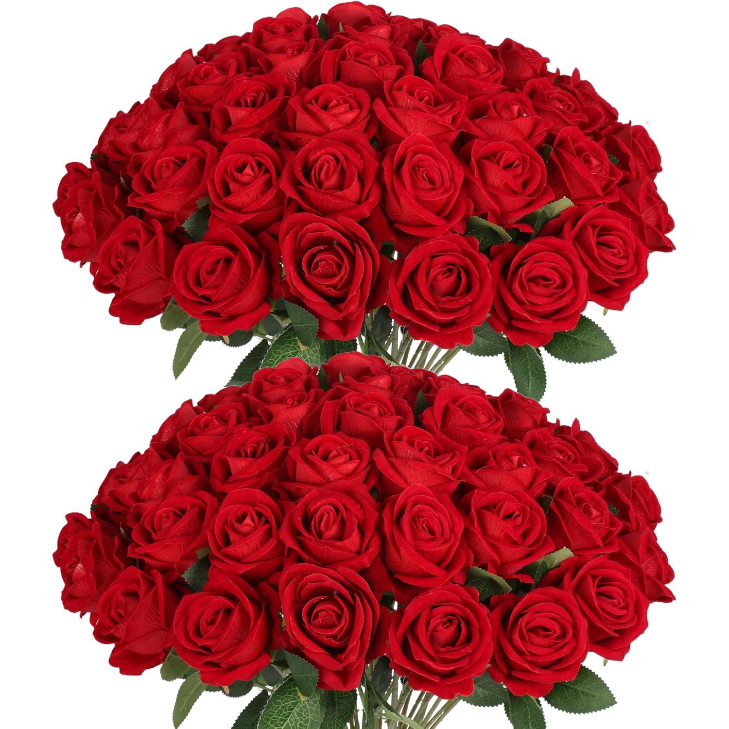 50 Pcs Fake Red Roses, Artificial Red Flowers Bulk Realistic Silk Faux Rose With Stems For Wedding Decoration Anniversary Bridal Bouquet Diy Floral Arrangement Romantic Home Decor Gifts