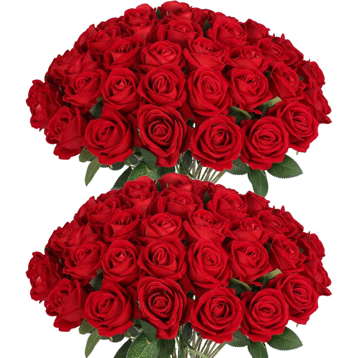 50 Pcs Fake Red Roses, Artificial Red Flowers Bulk Realistic Silk Faux Rose With Stems For Wedding Decoration Anniversary Bridal Bouquet Diy Floral Arrangement Romantic Home Decor Gifts