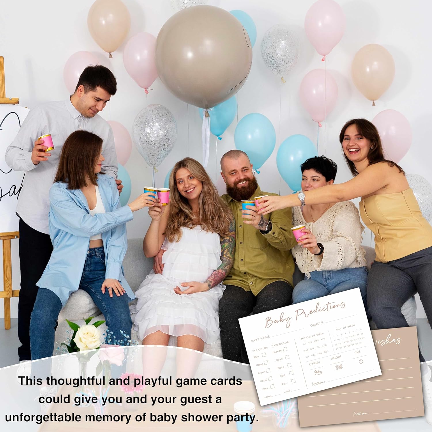 Baby Predictions And Advice Cards, 5" X 7" Minimalism Baby Shower Predictions Cards, Daily Party Games & Activities Favors For Newparents - G02