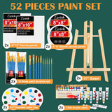 Acrylic Paint Canvas Set,52 Piece Professional Painting Supplies Kit With 2 Wood Easel,2 * 12Colors,2 * 10 Brushes,Circular Canvas Etc,Premium Paint Kit For Kids,Students, Artists And Beginner