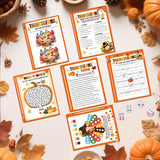52Pcs Thanksgiving Games For Family Party Adults Groups Activities, Thanksgiving Friendsgiving Games Trivia Word Search Turkey Dice Game Card Set Fall Harvest Party Supplies