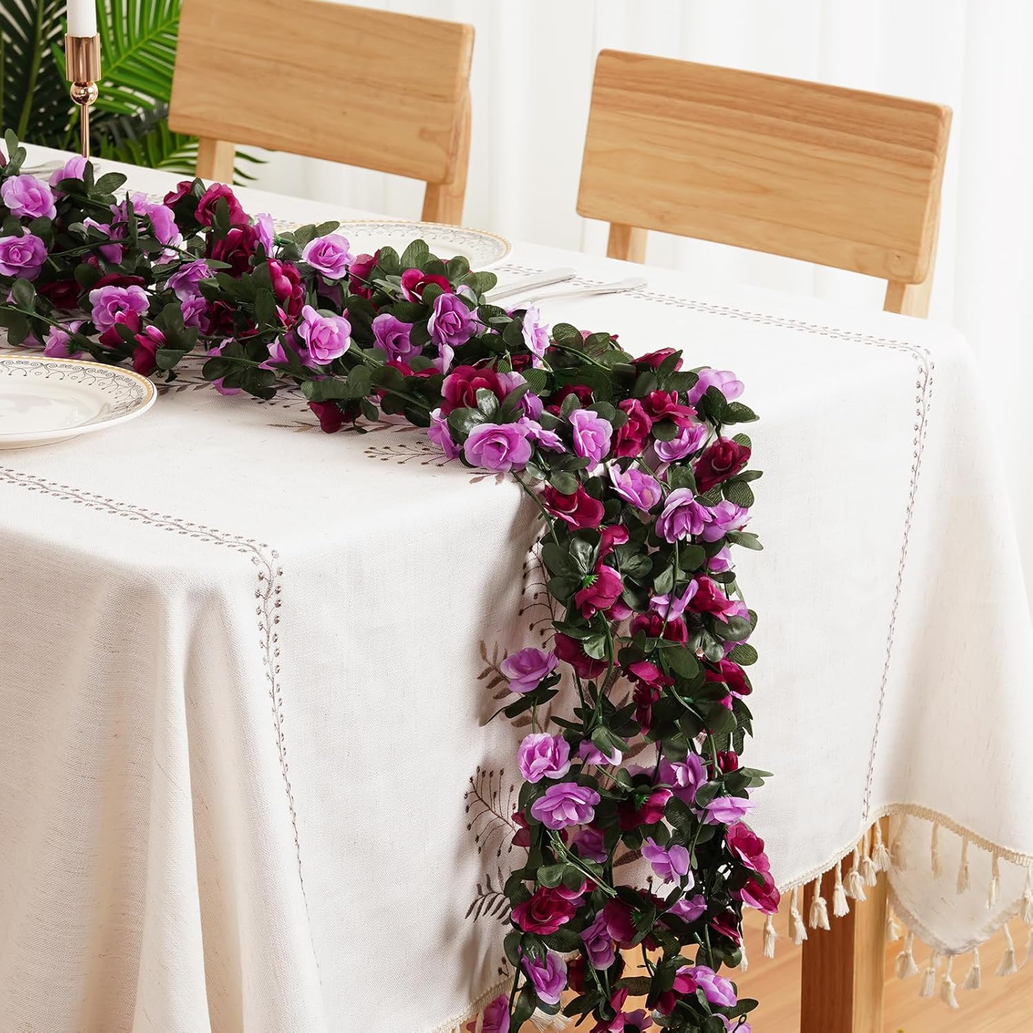 8 Pcs 65.6 Ft Flower Garland Rose Vines, Rose Garland For Decoration, Flower Vine For Room Table Birthday Wedding Party Garden Wall Decor