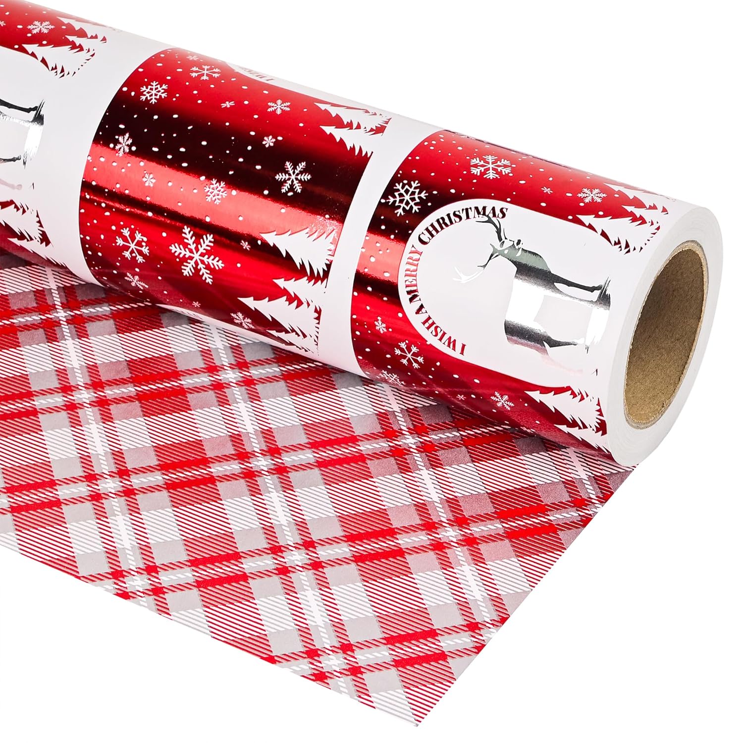 Christmas Wrapping Paper Mini Roll 17 Inch X 16.5 Feet Printed On Purple Metallic Foil Paper - Reversible, Santa And Snowflakes, For Xmas, Holiday, Party Celebration (Red Christmas Foil, 17 Inch X 16.5 Feet)