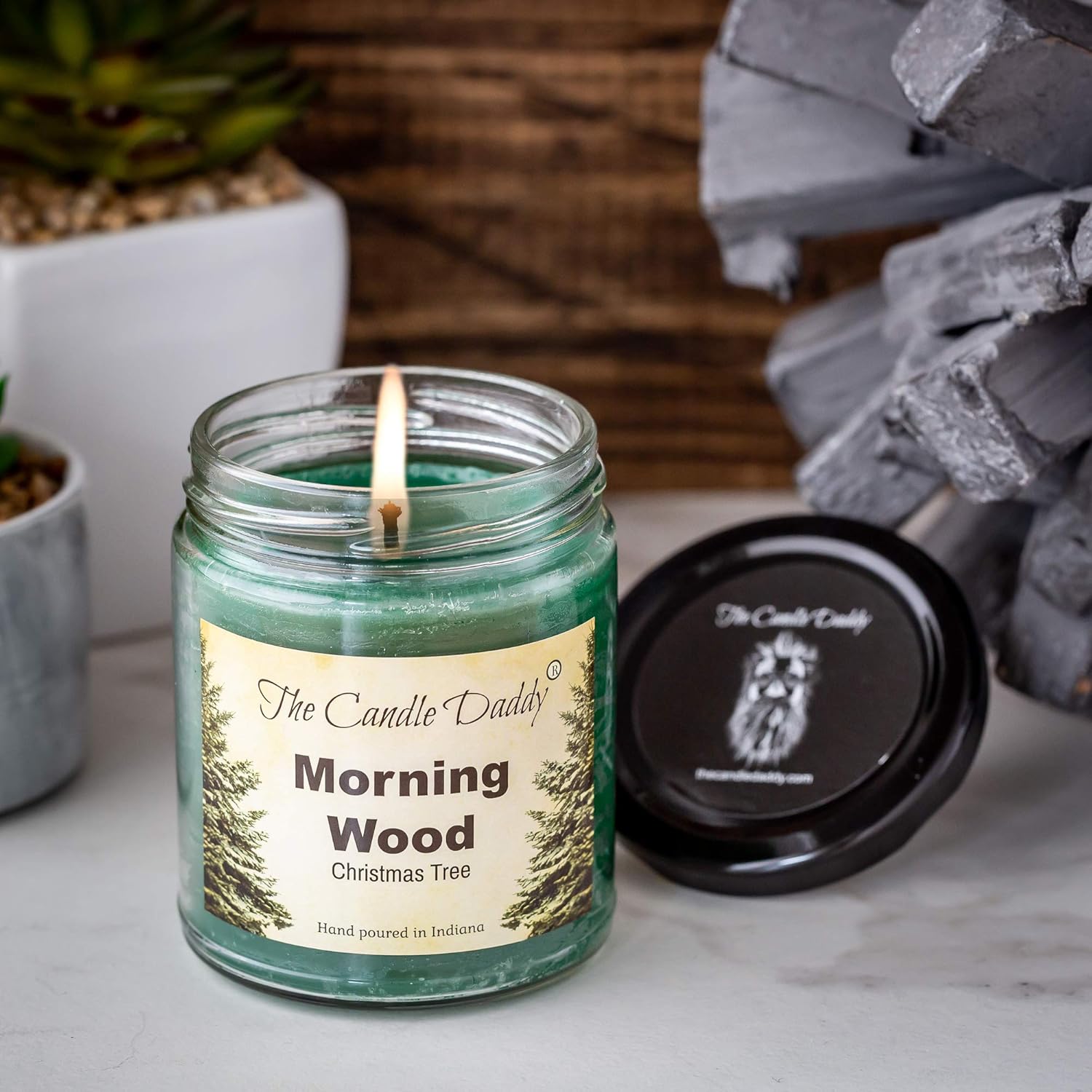 Morning Wood- Christmas Tree & Pine Scented Candle - Funny Holiday Candle For Christmas, New Years - Long Burn Time, Funny Holiday Fragrance, Hand Poured In Usa - 6Oz