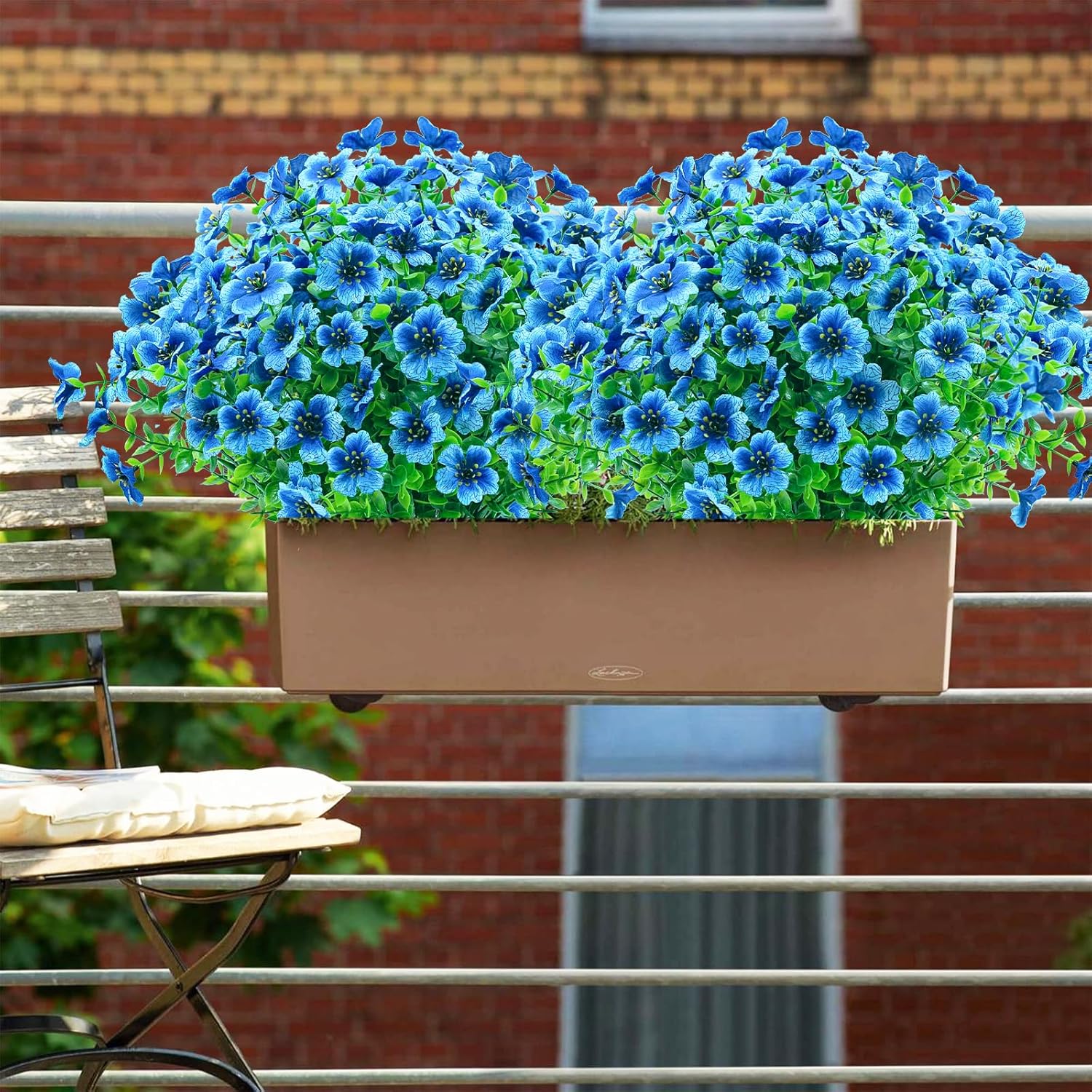 Artificial Flowers For Outdoors,8 Bundles Uv Resistant Fake Outside Flowers Plastic Plants Outdoor Faux Flower For Garden Porch Window Box Home Decor(Blue)