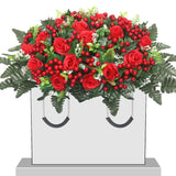 Christmas Artificial Cemetery Flowers,Artificial Cemetery Flowers Saddle For Outdoor Gravesite Tombstone Decorations,Roses And Artificial Red Berries Stems Ornaments