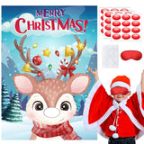 Pin The Nose On The Reindeer Game With 36 Pcs Red Nose And 2 Pcs Blindfold, Reindeer Poster For Family Holiday Christmas Games Party Decorations Favor New Year Activities
