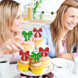 24 Pack Christmas Bowknot Cupcake Toppers Merry Christmas Cake Decorations Xmas Bow Themed Birthday Cupcake Picks For Christmas Party New Year Bridal Shower Party Decorations Multi