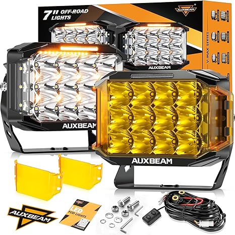 V MAX Series 7x5 Inch LED Pod Lights 204W Offroad Driving Spotlight with Amber DRL Side Shooter Combo Beam