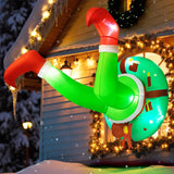 Christmas Inflatable Green Monster Stuck In Window With Led Lights, Funny Green Character Legs Christmas Decoration, Hol