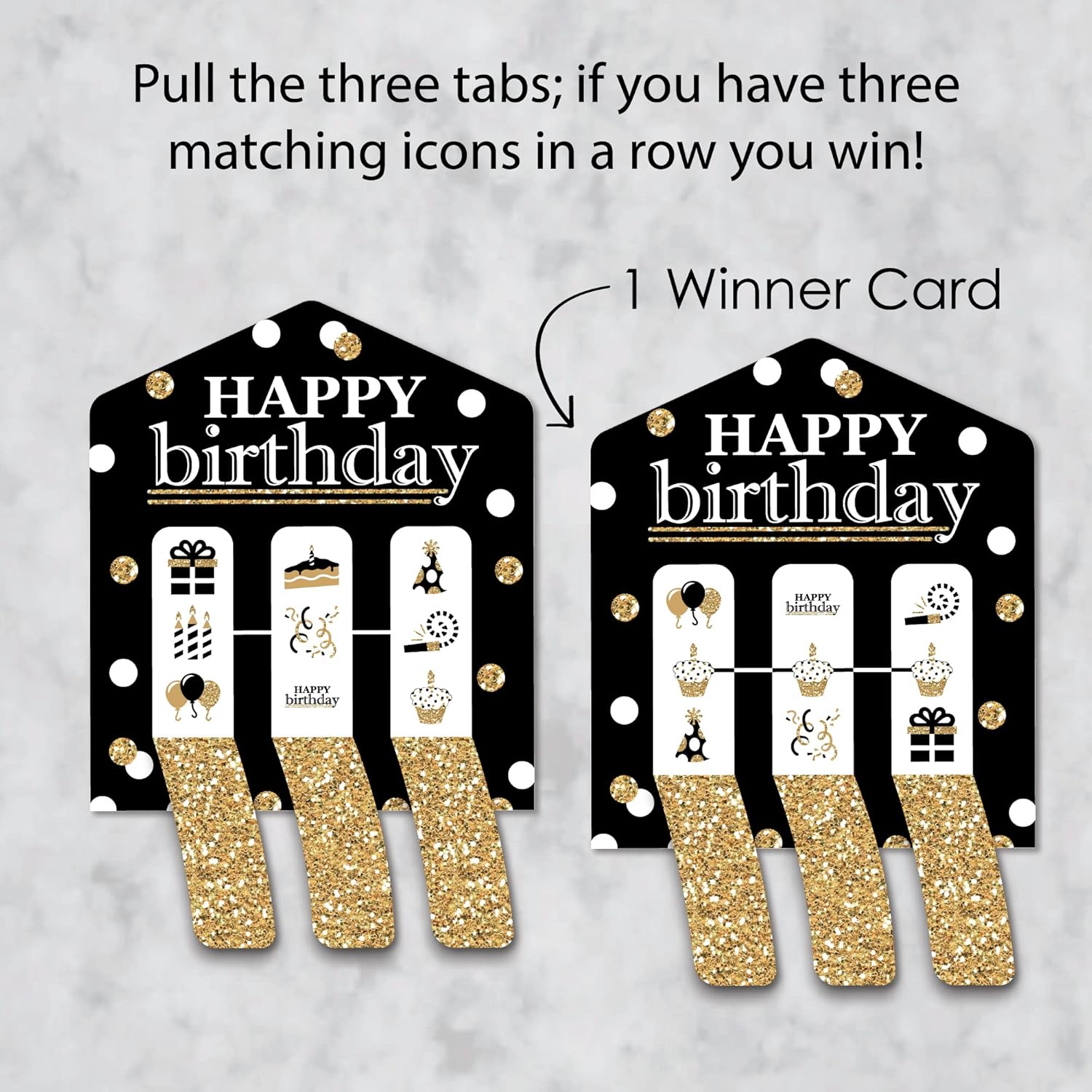 Big Dot of Happiness Adult Happy Birthday - Gold - Birthday Party Game Pickle Cards - Pull Tabs 3-in-a-Row - Set of 12
