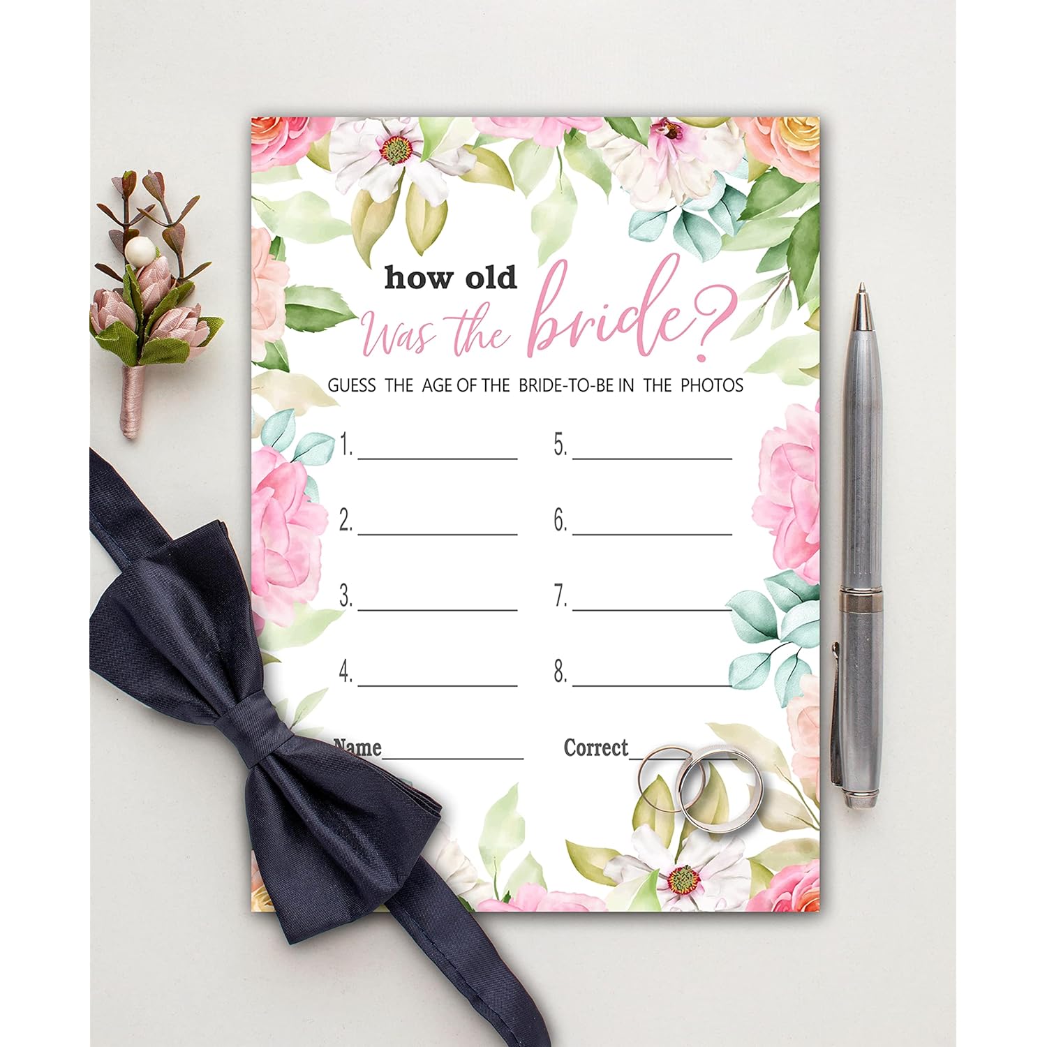 Bridal Shower Games - How Old Was The Bride-To-Be Wedding Shower Party Card Game - Blush Pink Boho Floral Bachelorette/Engagement Party Supplies Activities Decorations (A04)